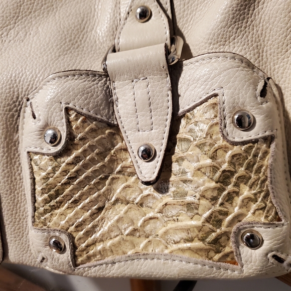 Barbara Milano Cream Snakeskin Print Trim Satchel Shoulder - Picture 6 of 12